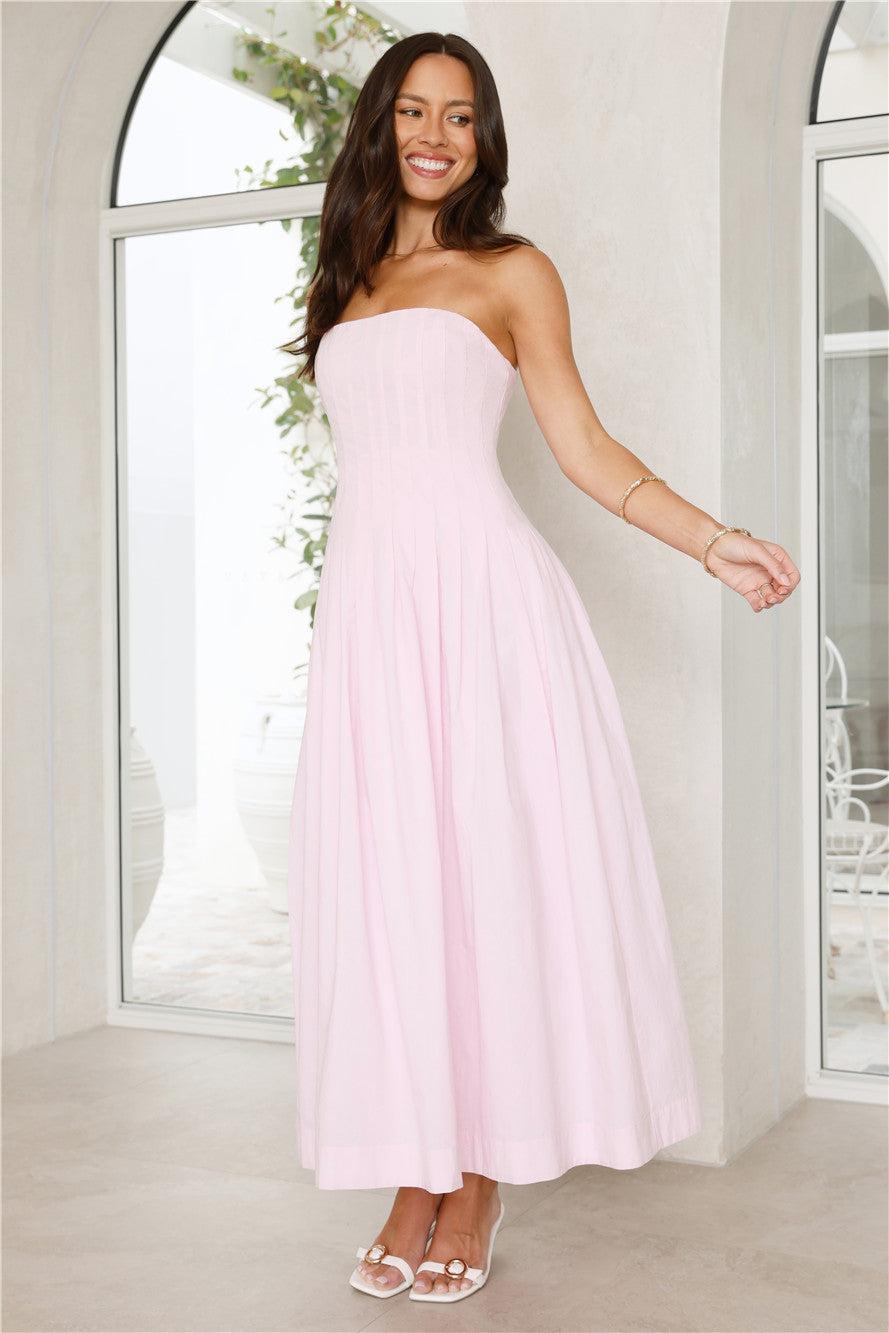 Sunshine Serenity Strapless Midi Dress Pink Product Image