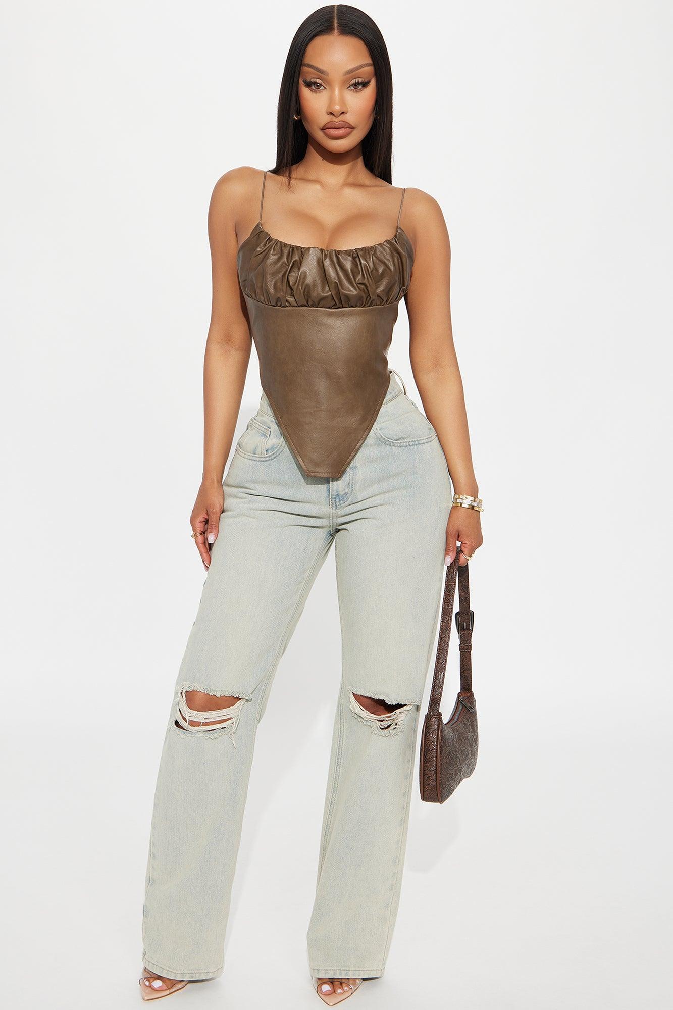 Jilly Faux Leather Cami Top - Brown Product Image