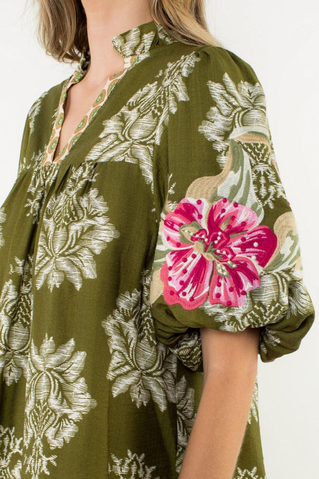 Embroidered Puff Sleeve Floral Top Product Image