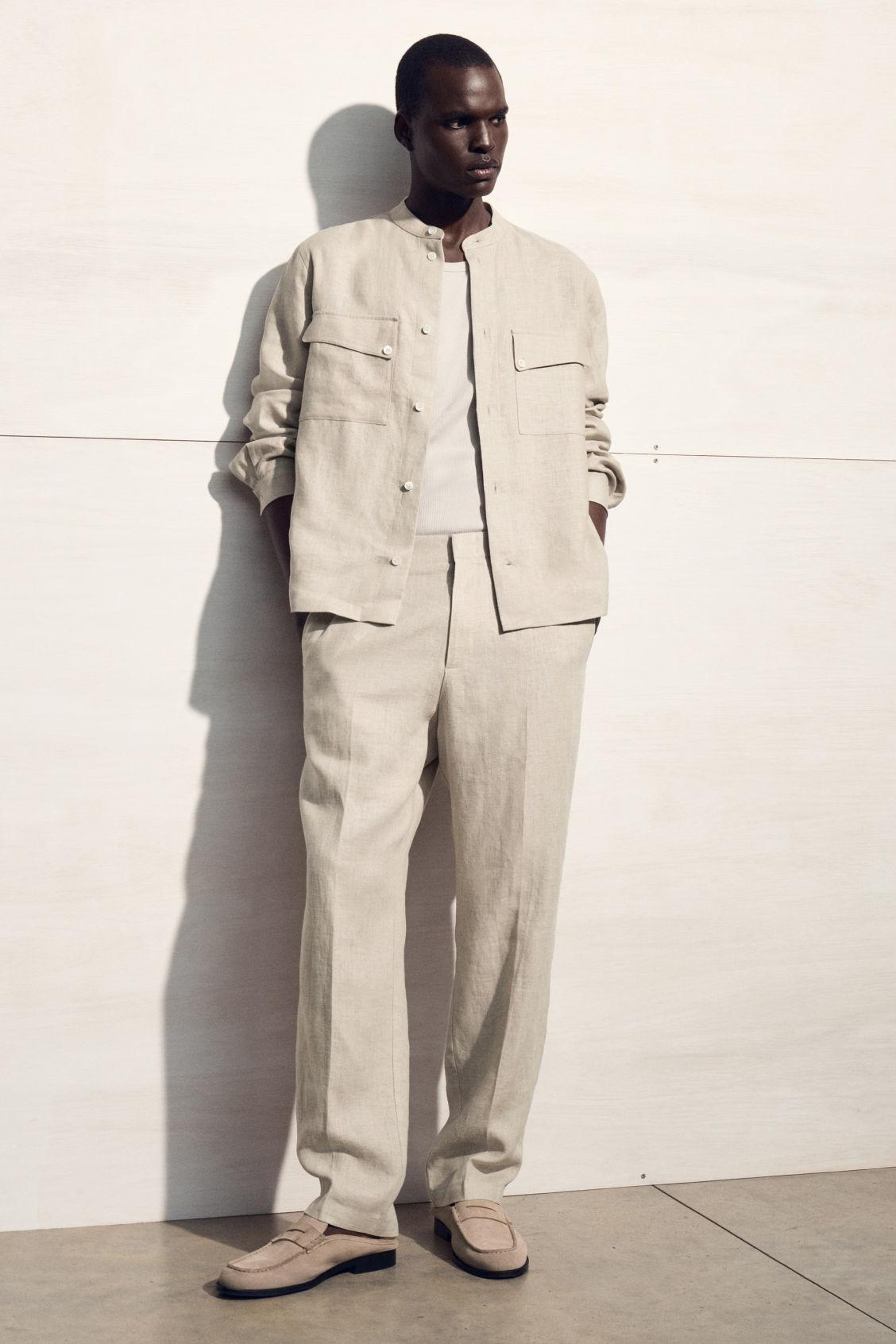 ELASTICATED LINEN WIDE-LEG TROUSERS Product Image