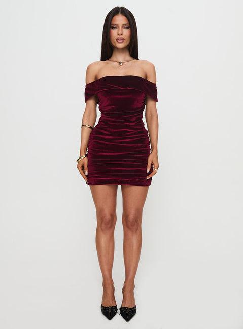 Regency Strapless Velvet Mini Dress Burgundy Product Image
