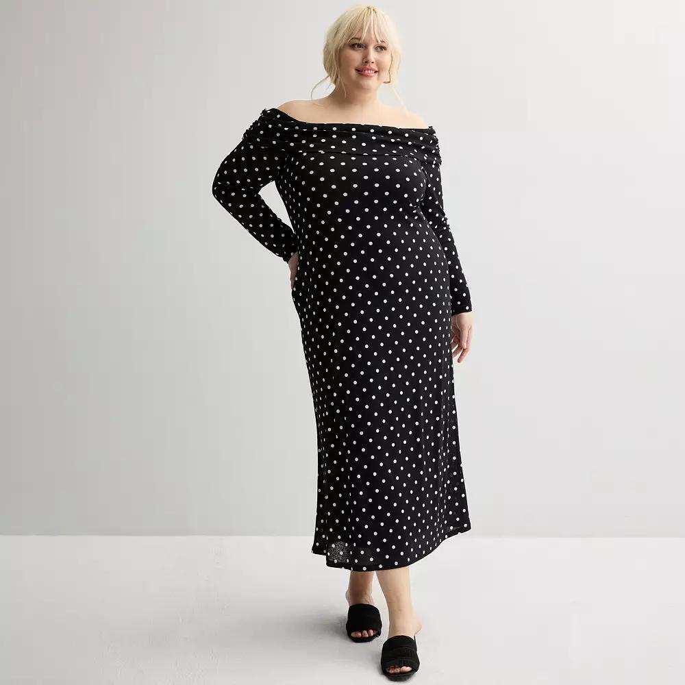 Plus Size INTEMPO™ Off Shoulder Dress, Women's, Size: 2XL, Polka Dot Product Image