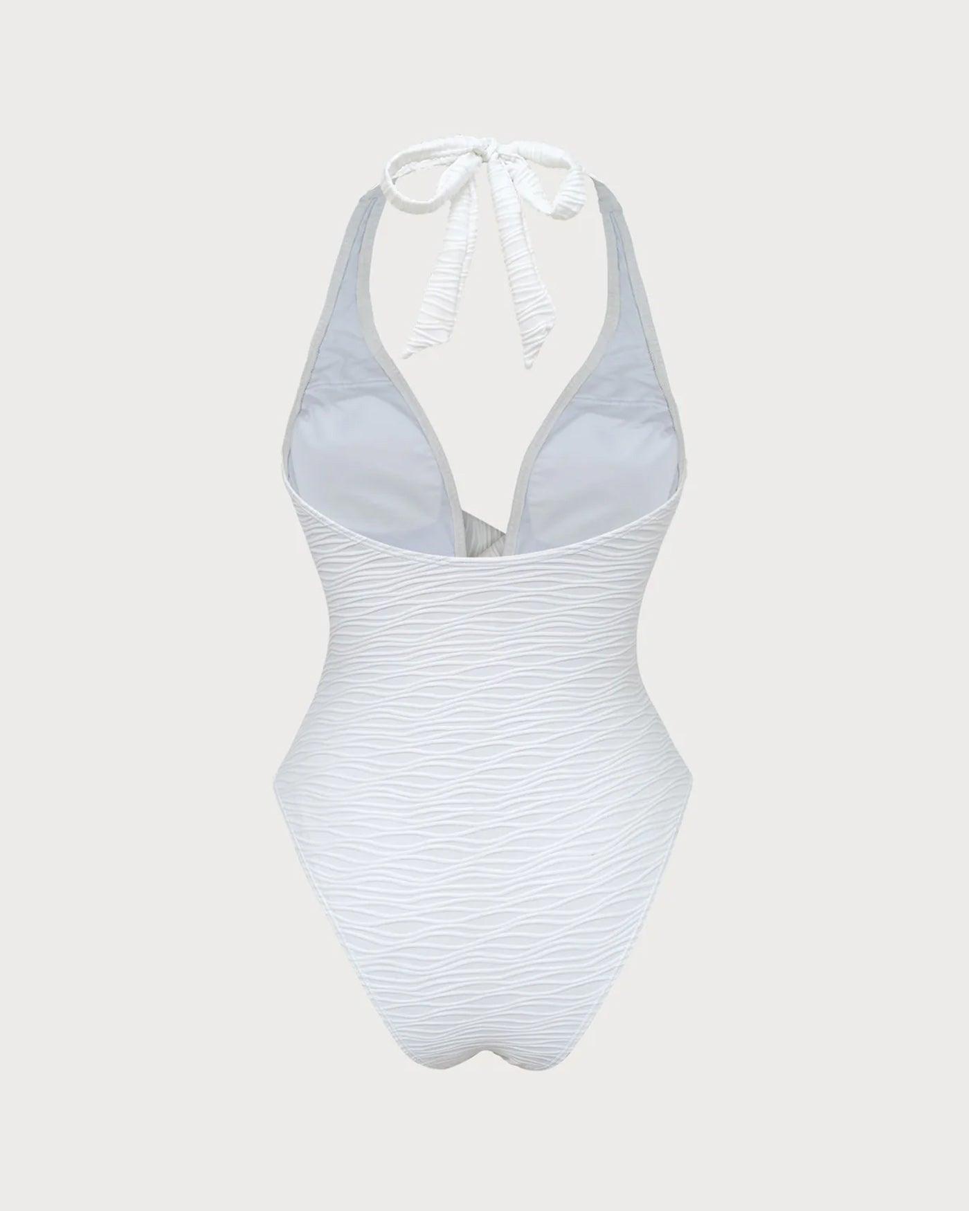 White Backless One-Piece Swimwear Product Image