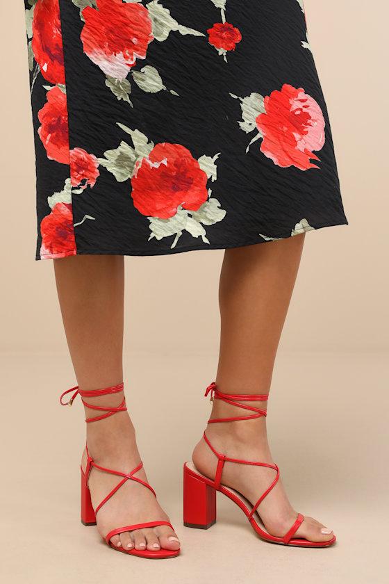 Aribaa Red Lace-Up High Heel Sandals Product Image