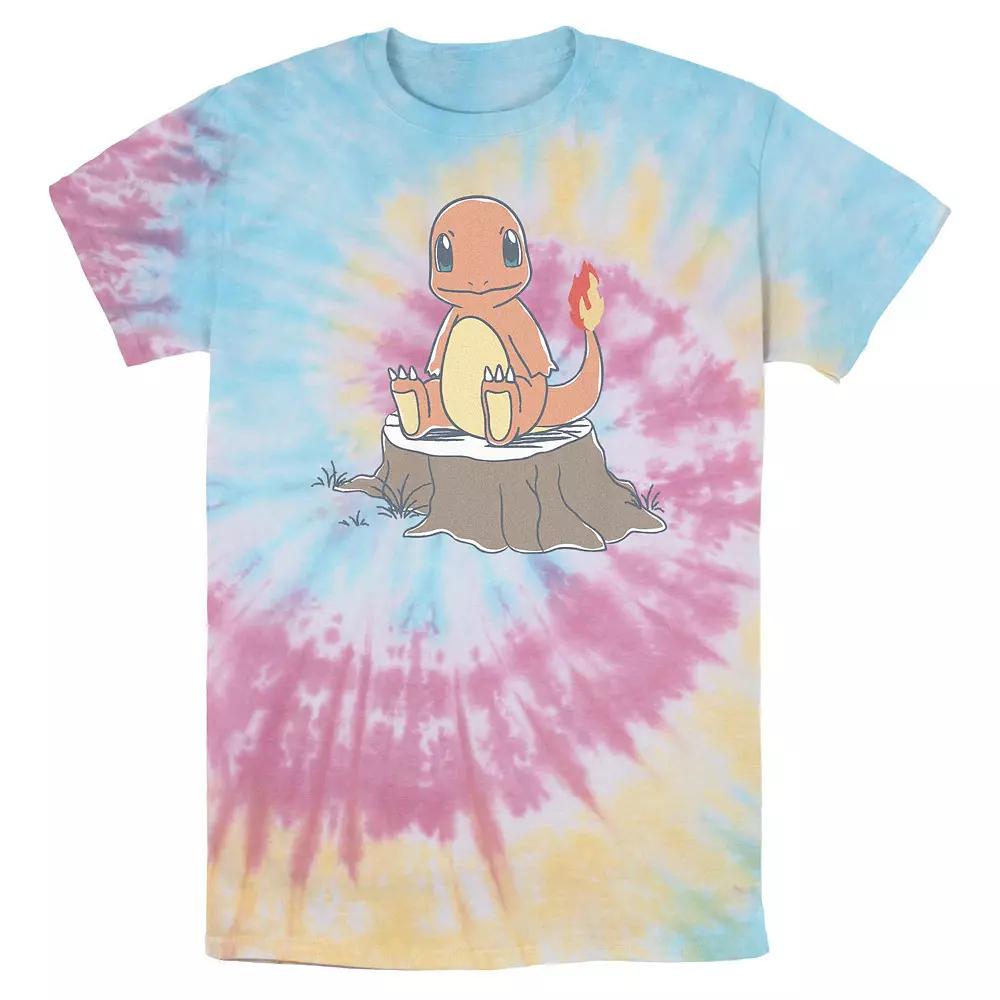 Mens Pokemon Resting Charmander Tie Dye Graphic Tee Product Image