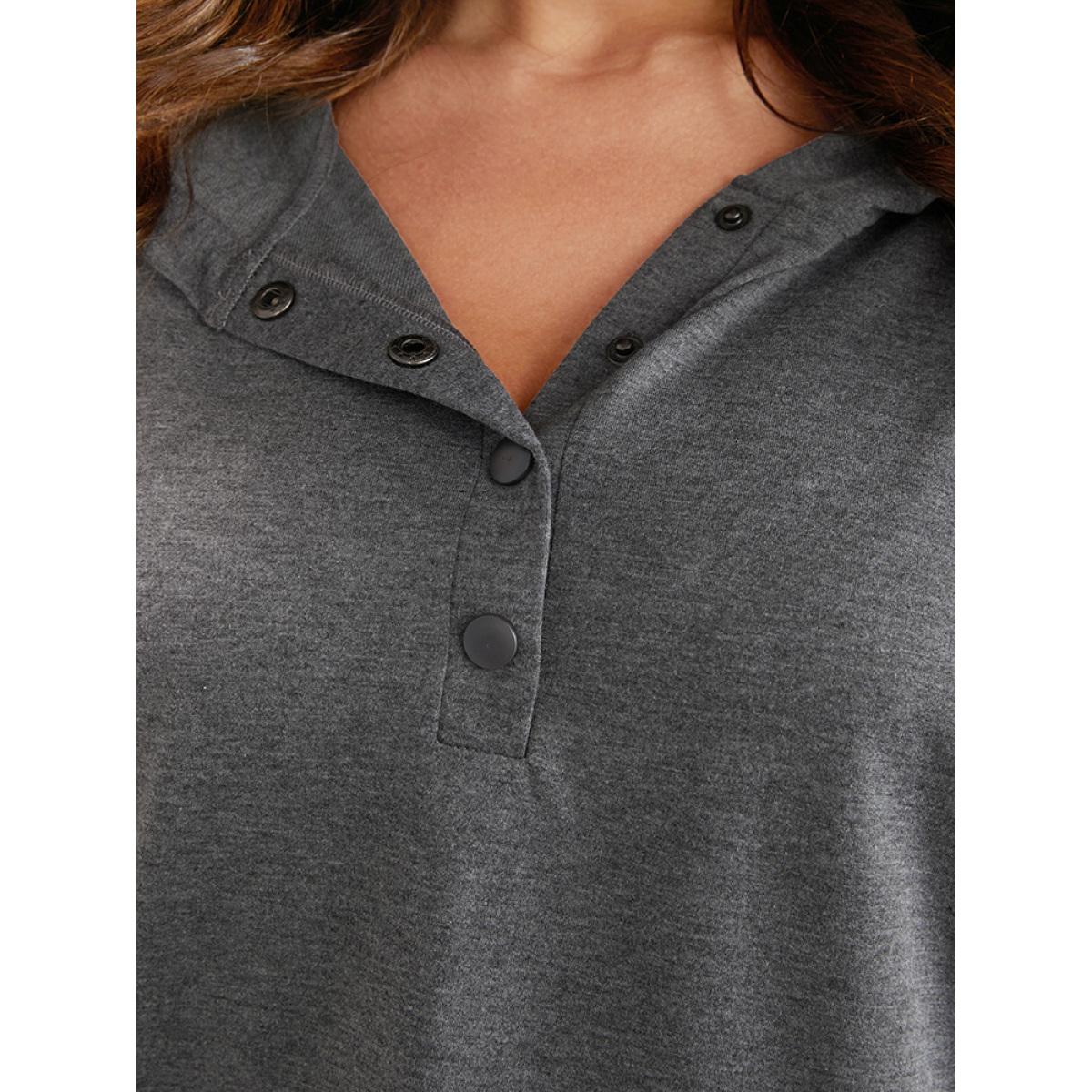 Plus Size Gingham Pocket Button Up Hooded Sweatshirt Women DimGray Casual Contrast Hooded Dailywear Sweatshirts BloomChic 12/L Product Image