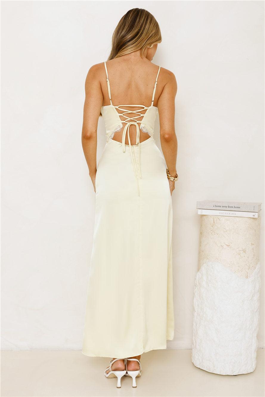 Softly In Season Satin Maxi Dress Yellow Product Image