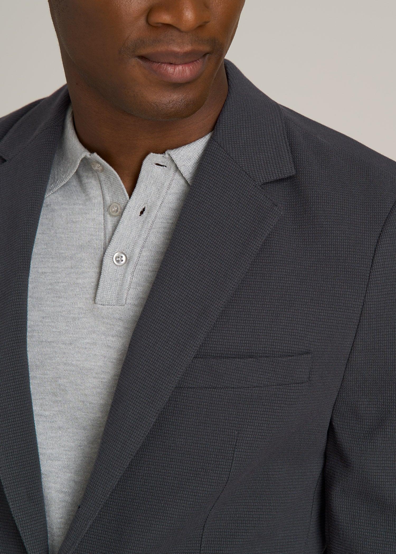 Textured Garment Washed Stretch Cotton Blazer for Tall Men in Iron Grey Male Product Image