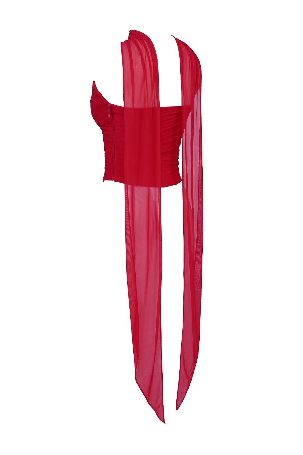 Hallie  holly red strapless corset top with detachable neck scarf Product Image