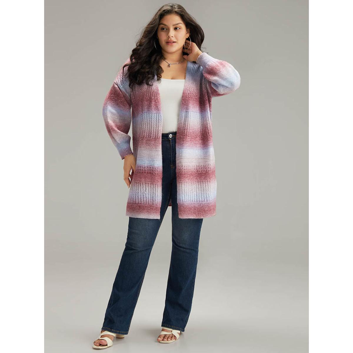 Plus Size Ombre Elastic Cuffs Open Front Cardigan Multicolor Women Casual Loose Long Sleeve Dailywear Cardigans BloomChic 10/M Product Image