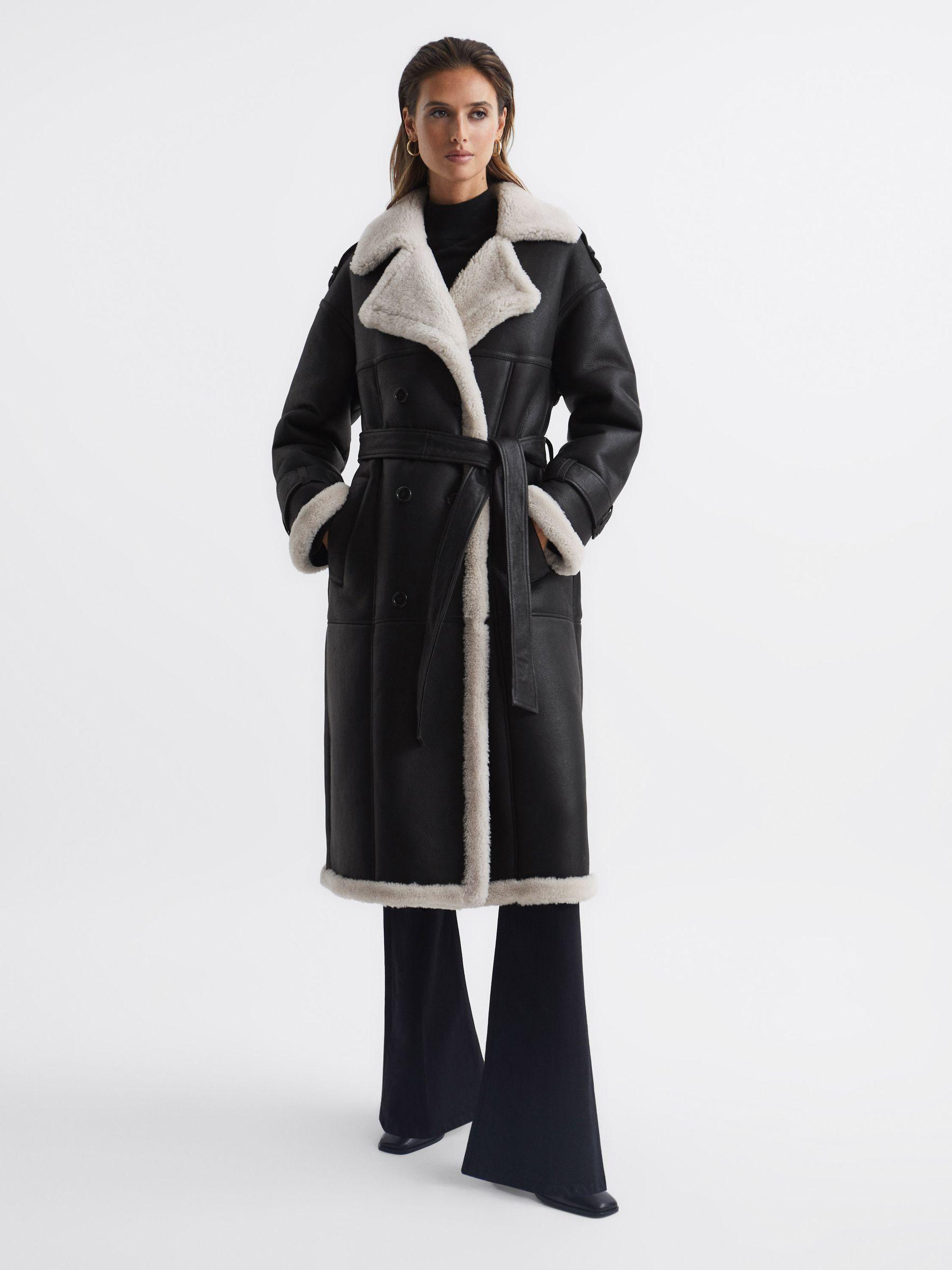Shearling Trench Coat in Black Product Image