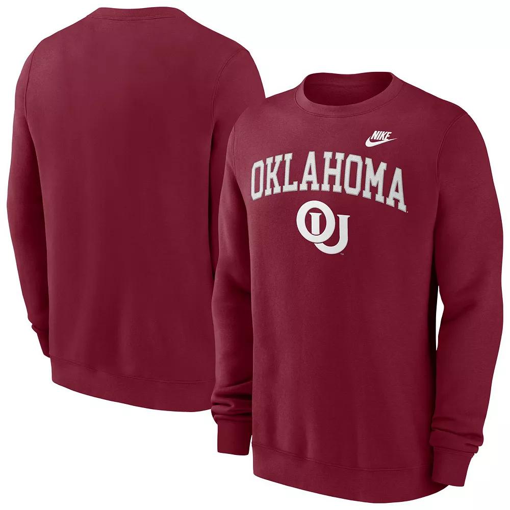 Men's Nike Crimson Oklahoma Sooners Legacy Classic Tackle Twill Embroidered Arch Over Logo Pullover Sweatshirt,  Product Image