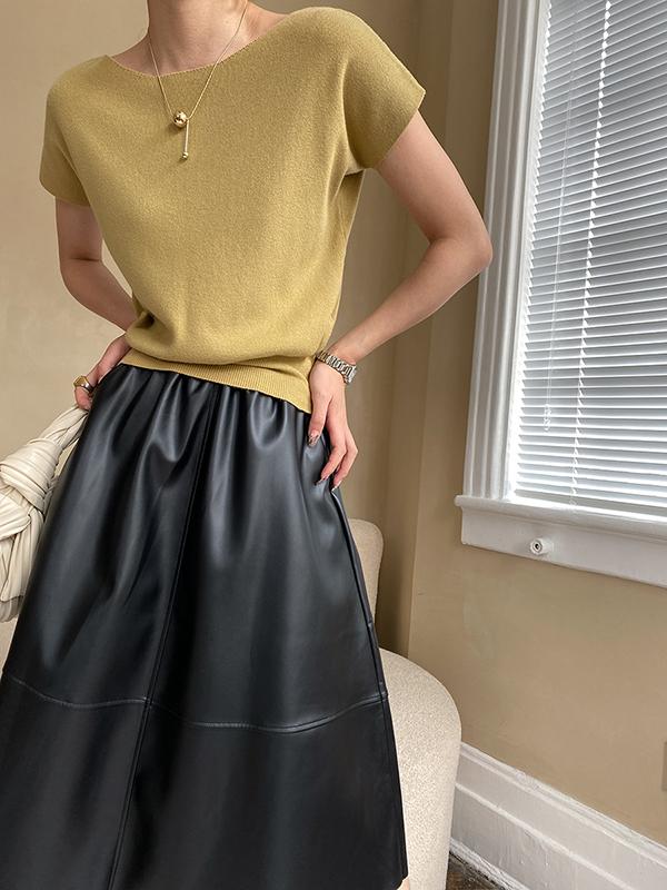 Stylish Loose Solid Color Boat Neck Knitwear Pullovers Tops Product Image