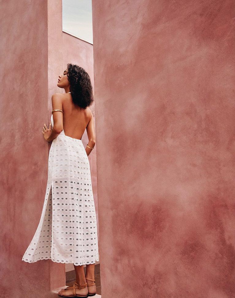 Eyelet Maryse Long Dress - Off White Product Image