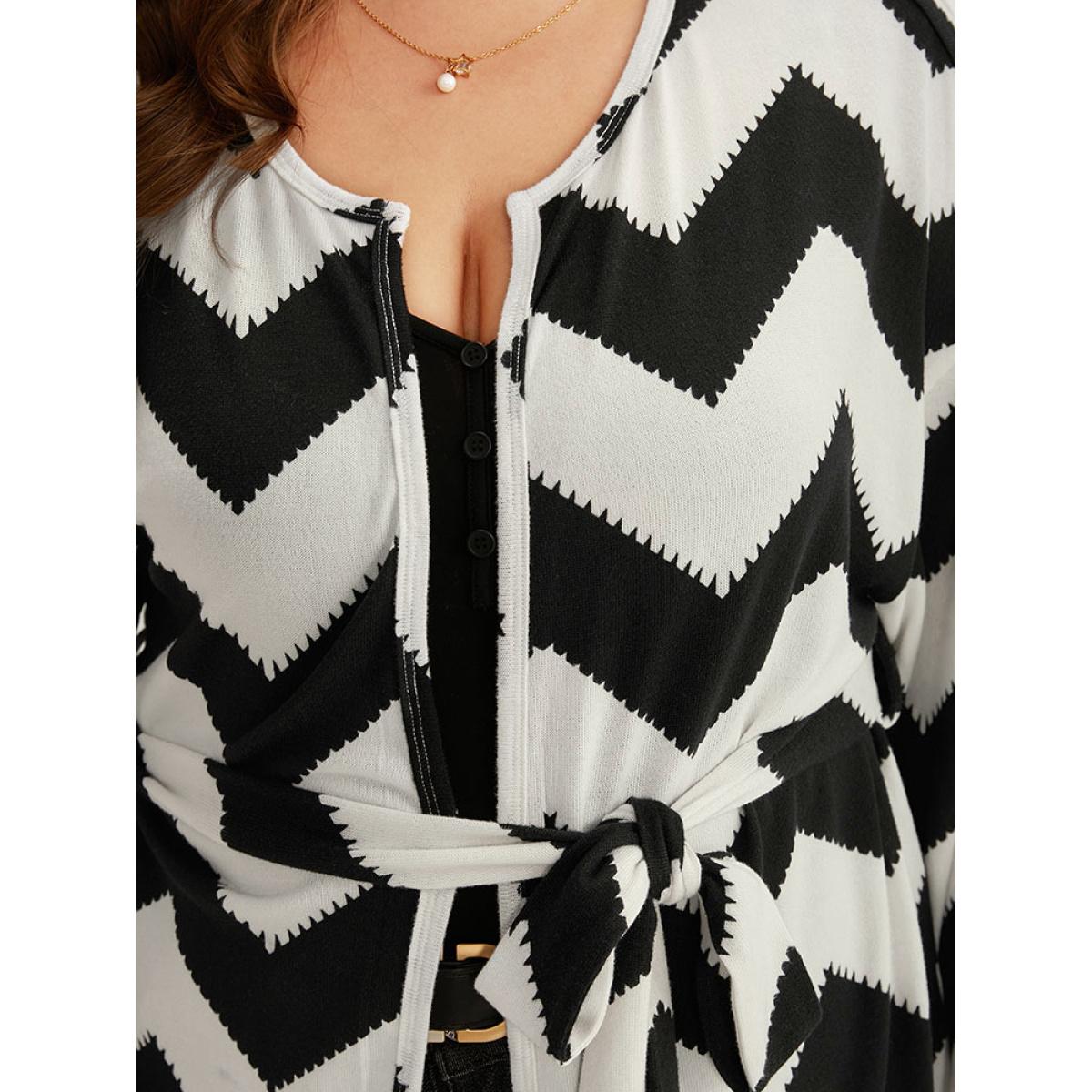 Plus Size Supersoft Essentials Halloween Geometric Belted Kimono Women Black Casual Belted Belt Dailywear Kimonos BloomChic 26/4X Product Image