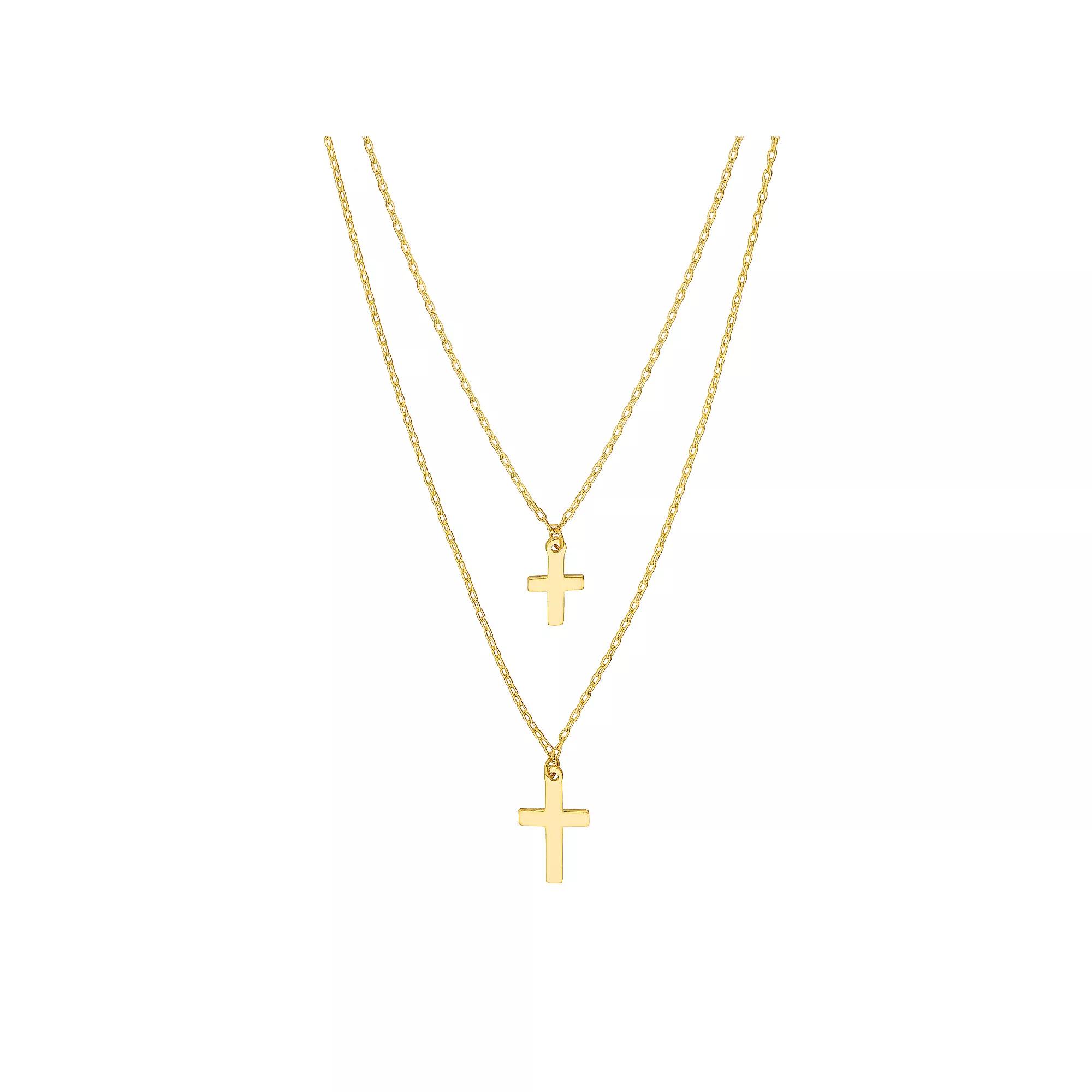 14k Gold Double Strand Cross Necklace, Women's, Size: 18" Product Image