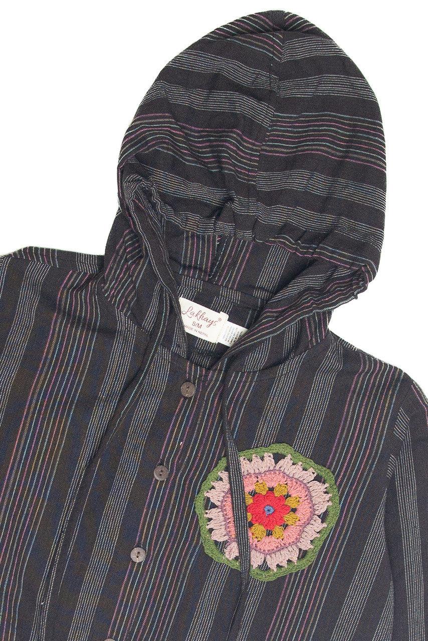 Crochet Stripe Cotton Hoodie Product Image