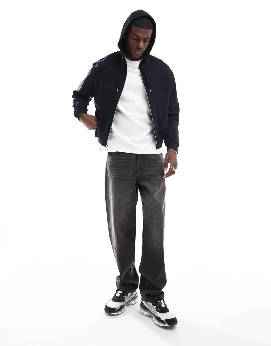 ASOS DESIGN essential boxy oversized zip up hoodie in black Product Image