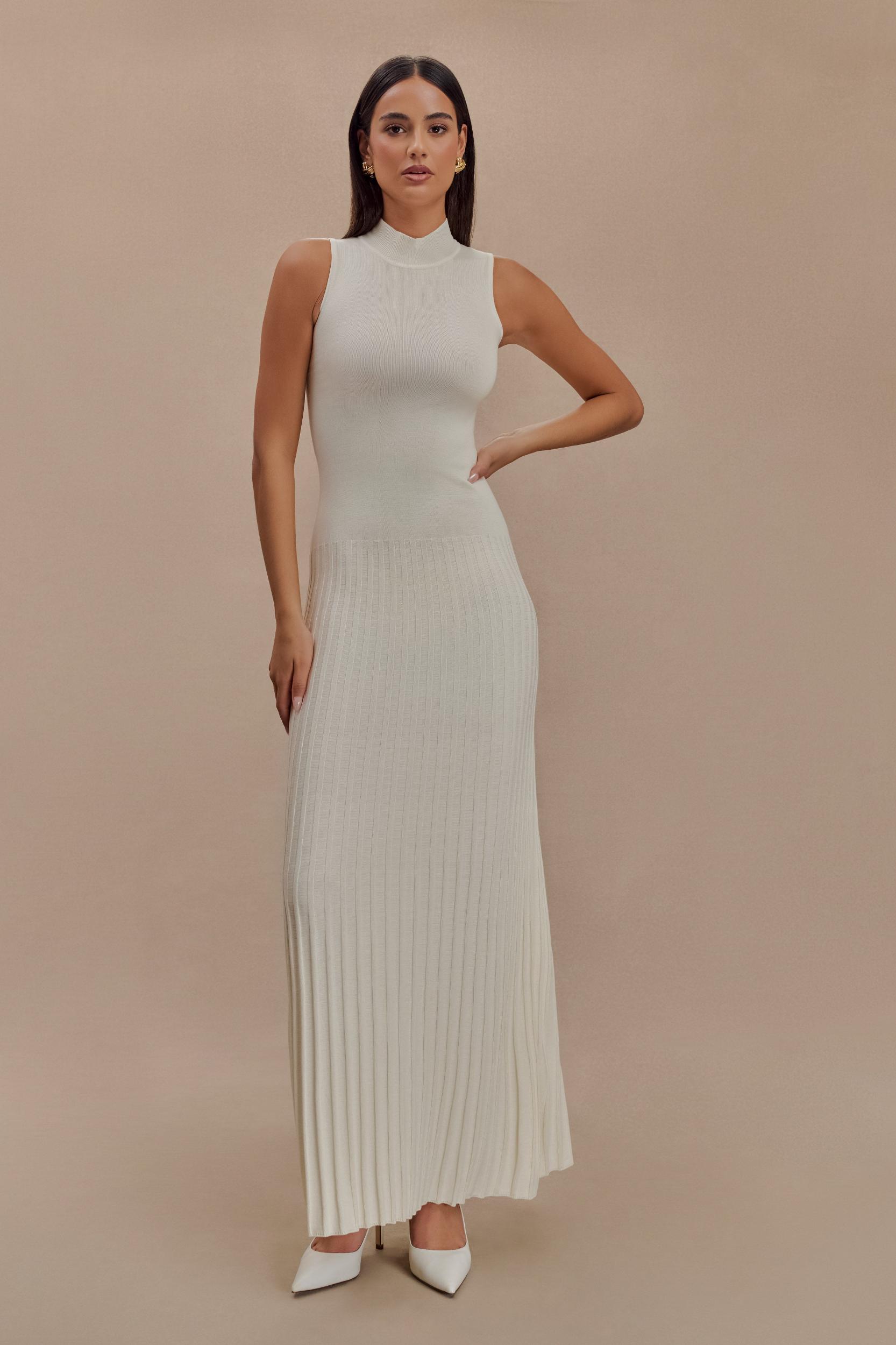 Mavis High Neck Pleated Maxi Dress - Ivory Product Image