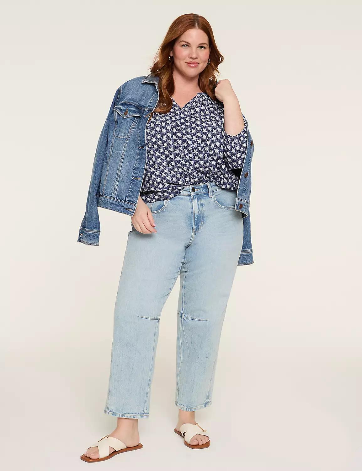 Relaxed 3/4-Sleeve Seersucker Popover Blouse Product Image