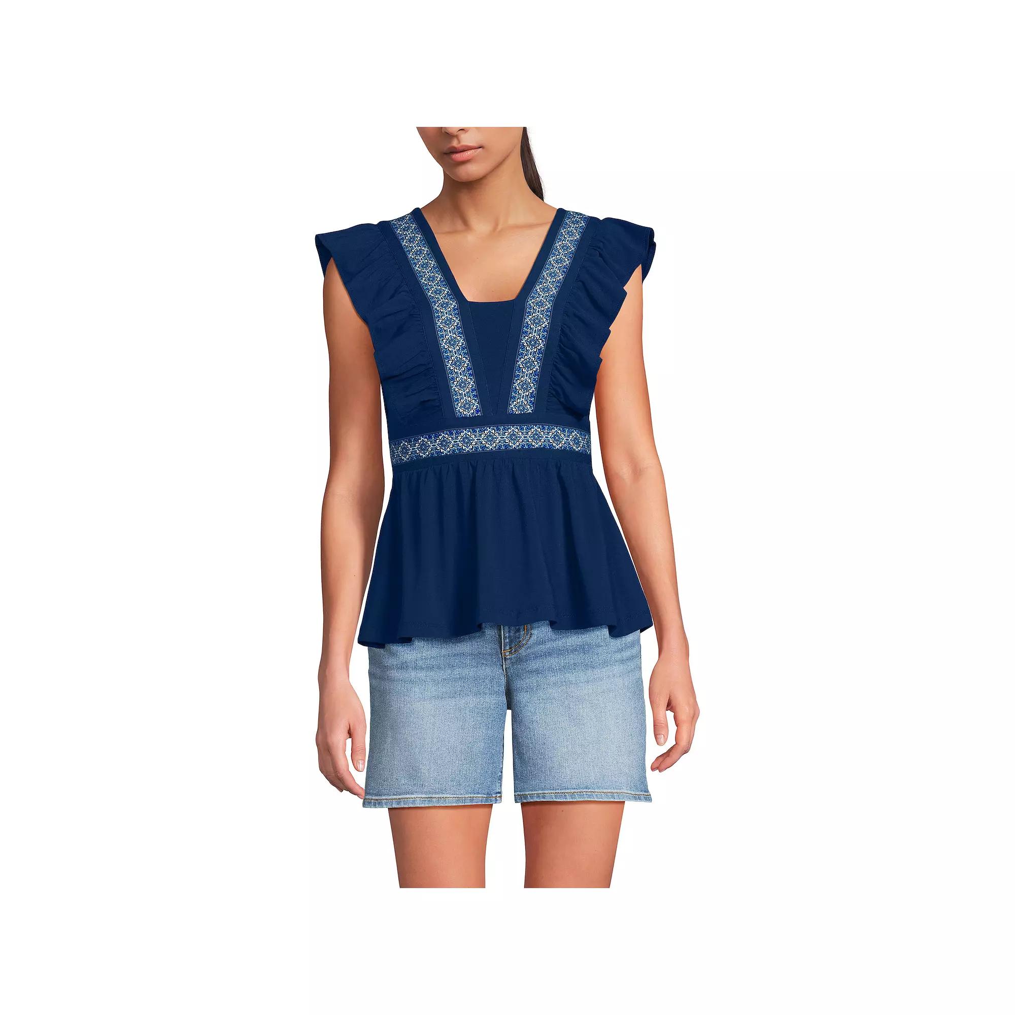 Women's Lands' End Lightweight Jersey Ruffle Peplum Top,  Product Image