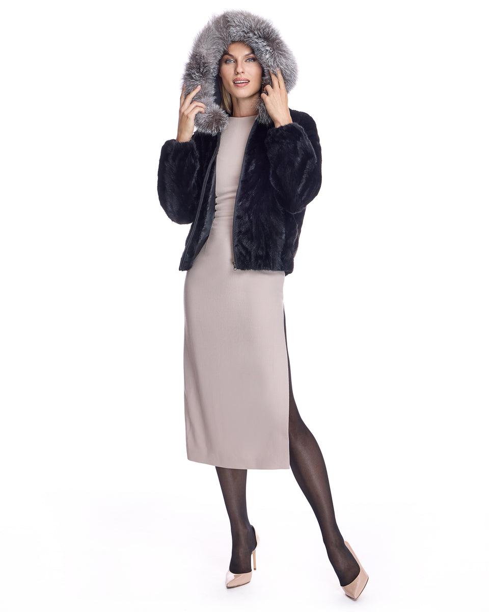 Hooded Mink Sections Jacket Product Image