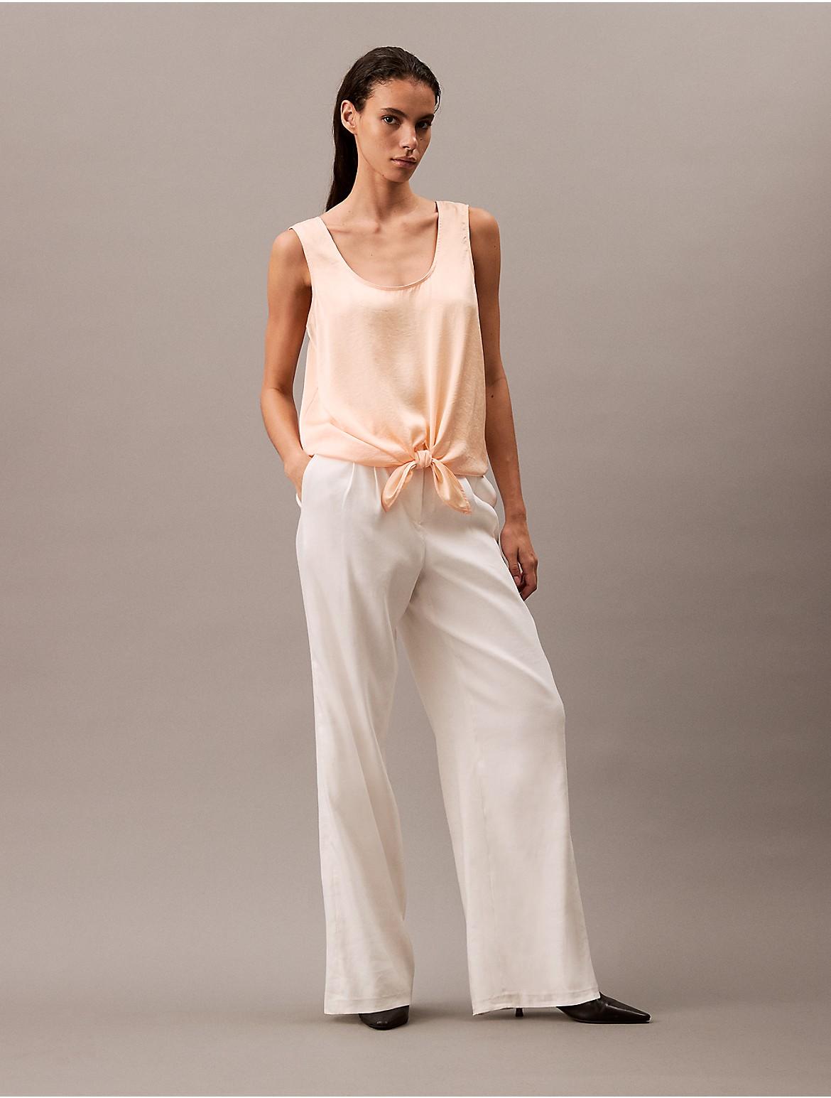 Calvin Klein Womens Crushed Satin Tie Front Tank Top - Brown Product Image