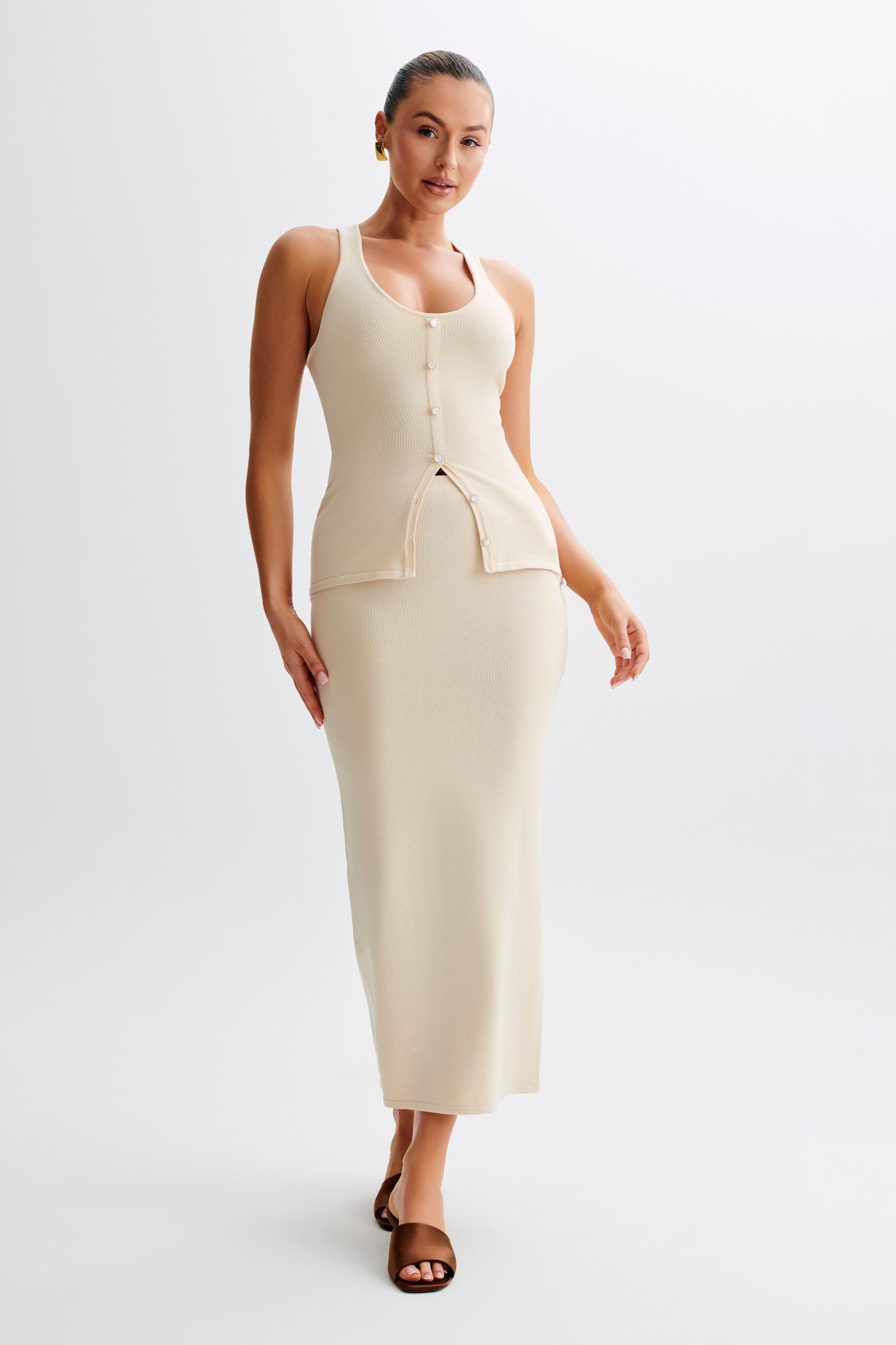Maisie Buttoned Knit Maxi Skirt - Cream Product Image