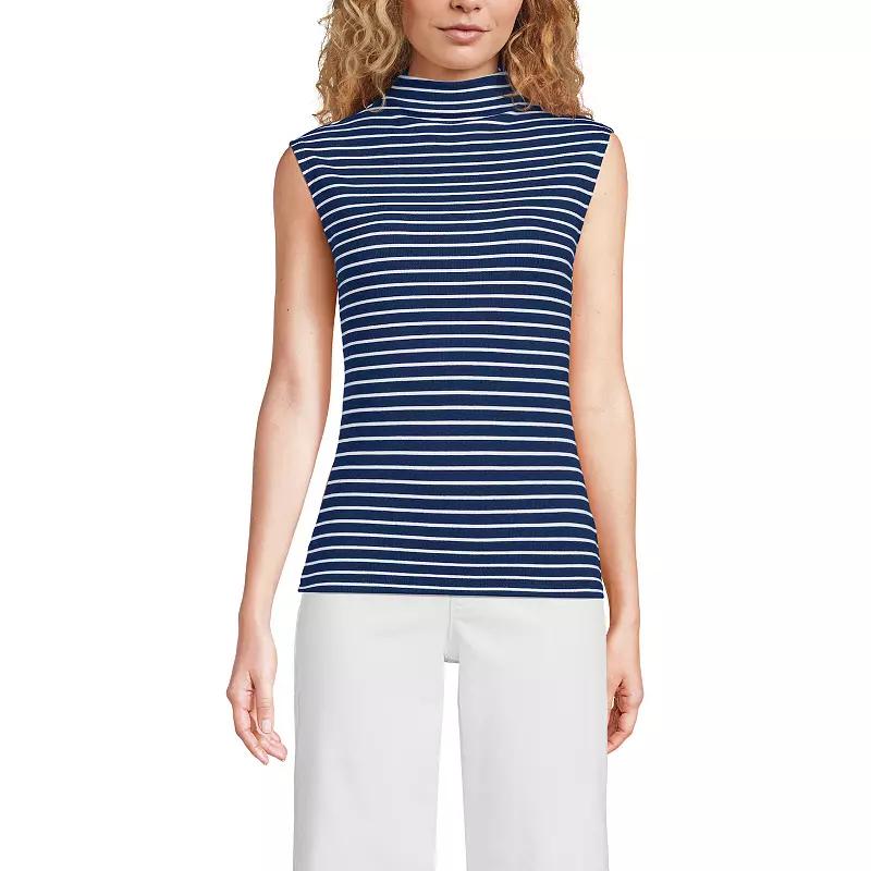 Womens Lands' End Sleeve Drapey Ribbed Fitted Funnel Neck Tank Top, Women's,  Product Image