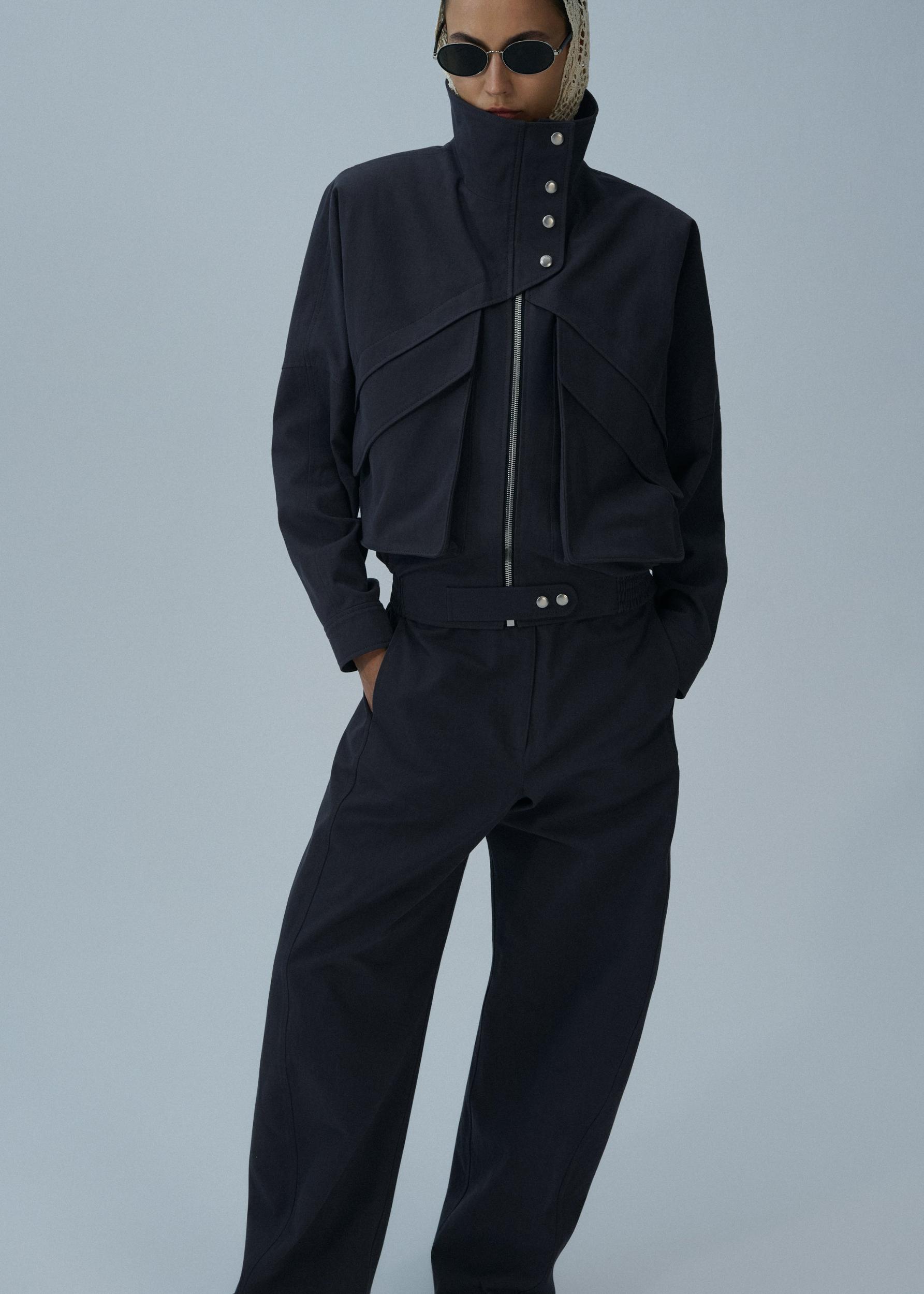 Wide-leg cotton trousers in grey Product Image