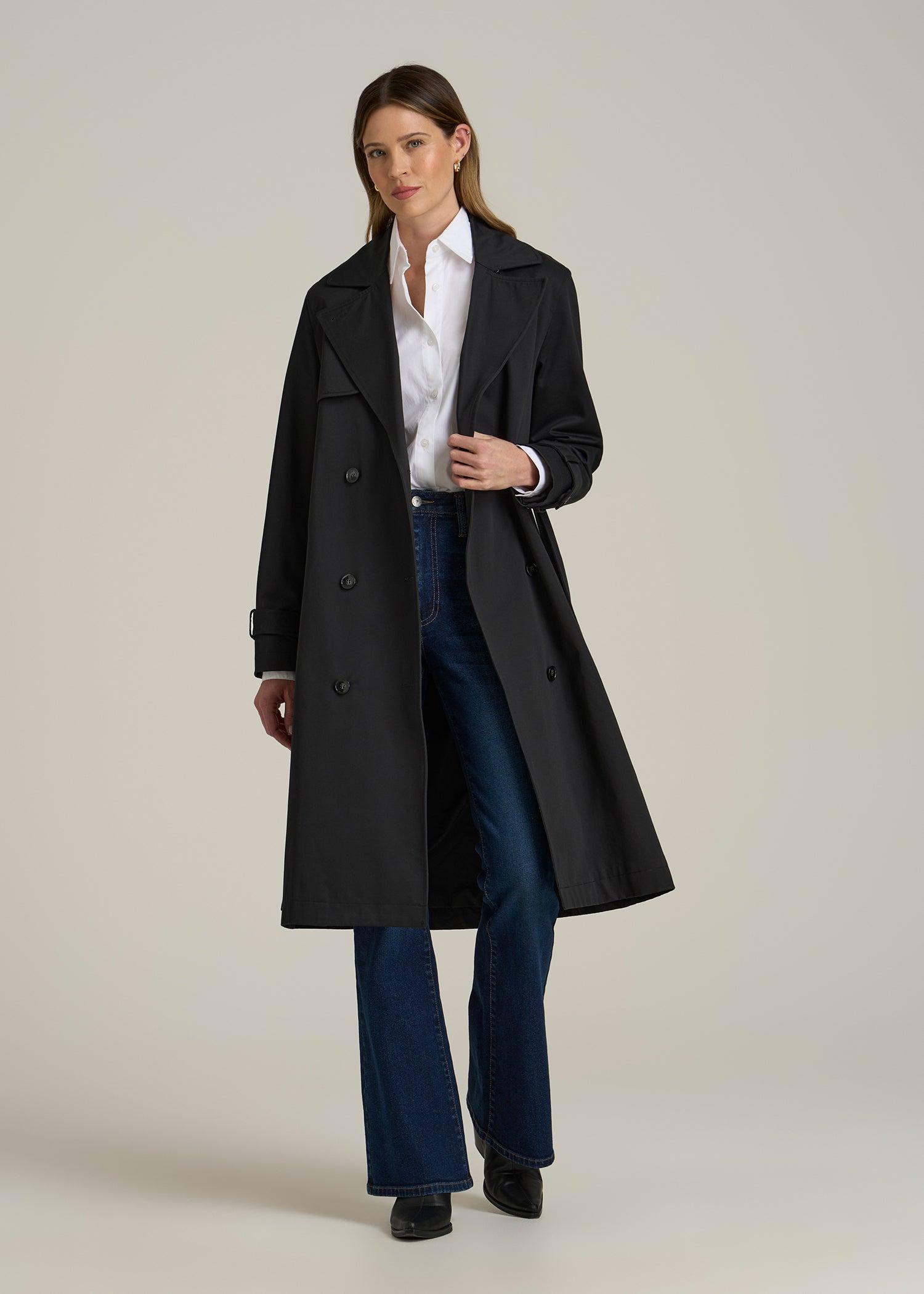Relaxed Trench Coat for Tall Women in Black Female Product Image