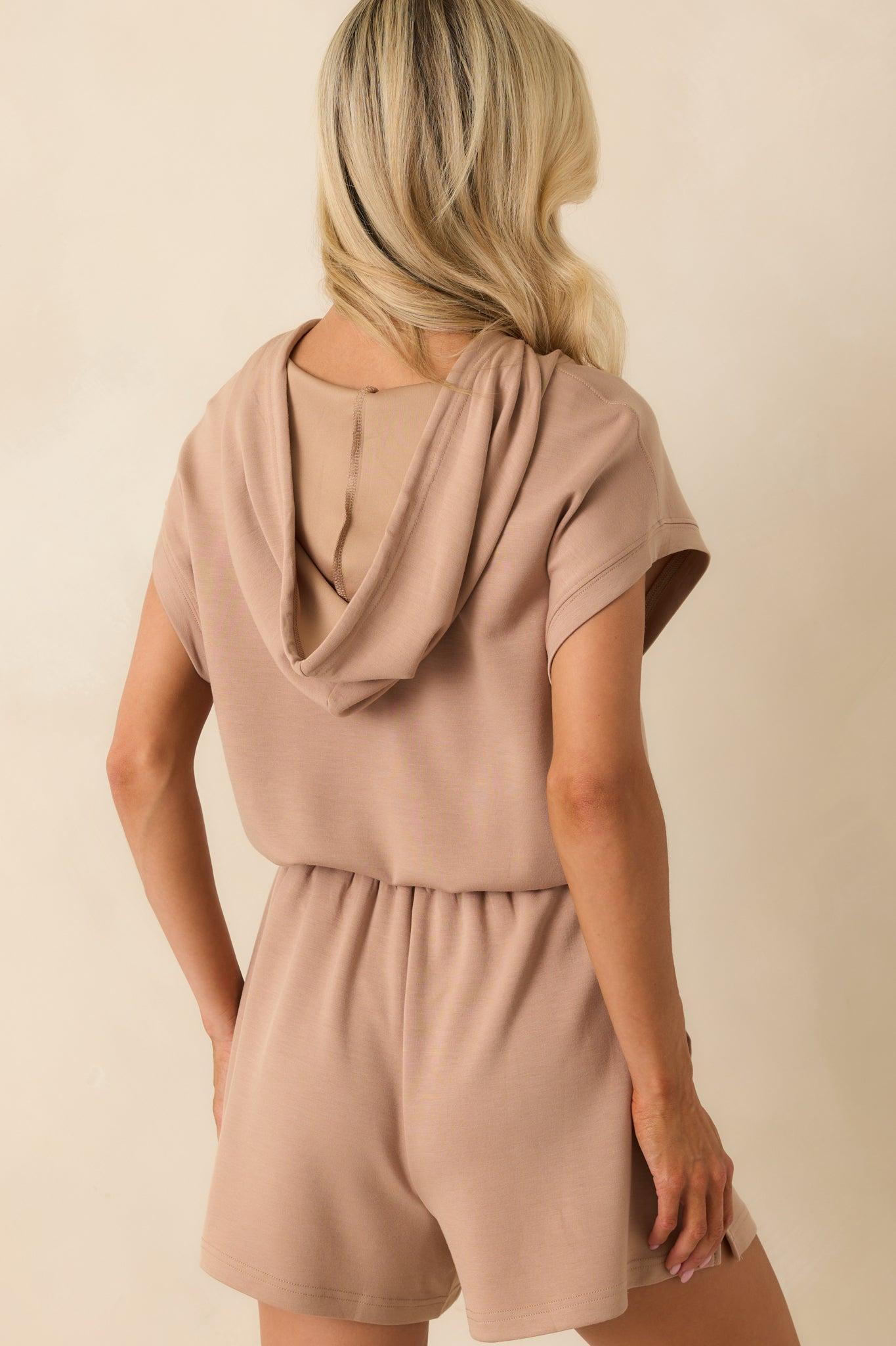 Spinning The Story Tan Half Zip Romper Product Image