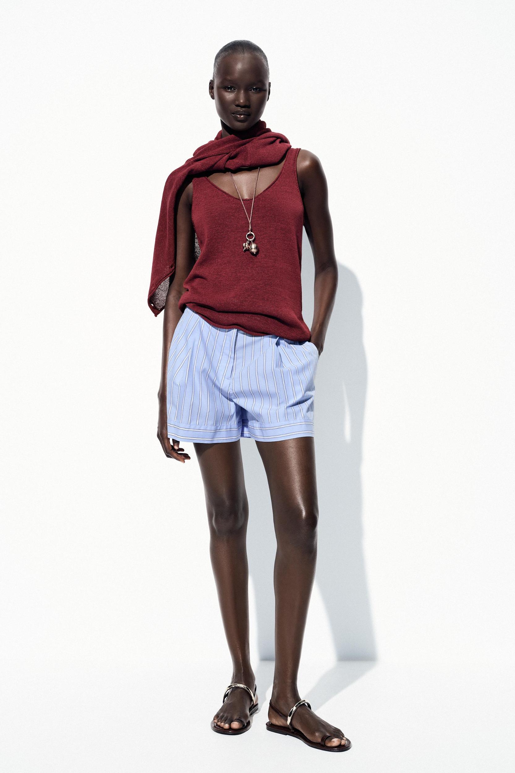 STRIPED BELTED SHORTS Product Image