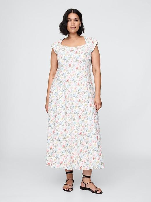 Linen-Blend Cap-Sleeve Maxi Dress Product Image