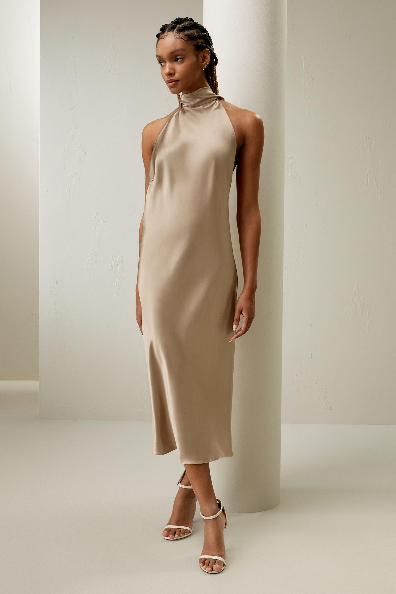 Silk Halter Neck Midi-Dress Product Image