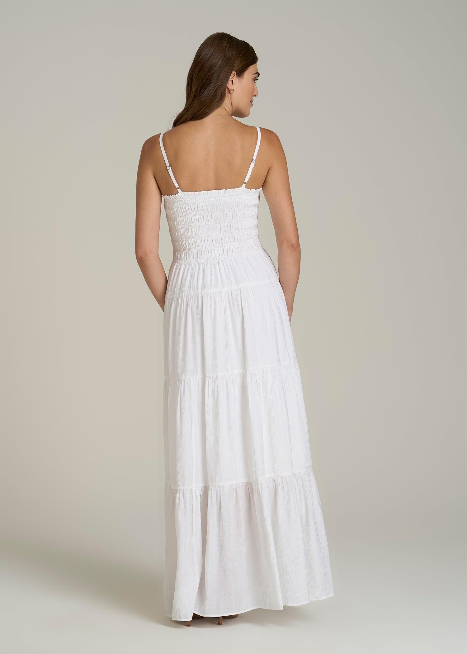 Strappy Tiered Maxi Dress for Tall Women in White Female Product Image