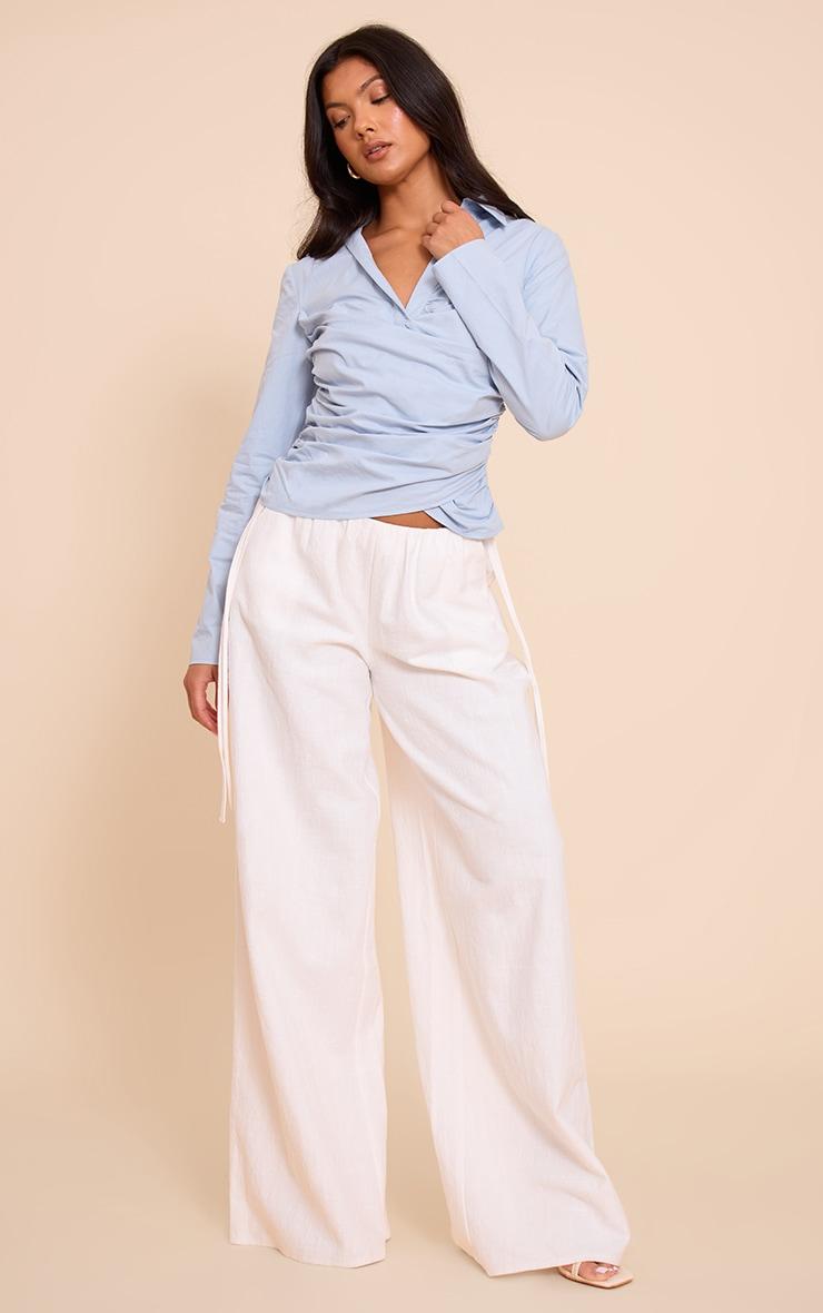 Blue Cotton Fitted Wrap Detail Shirt Product Image