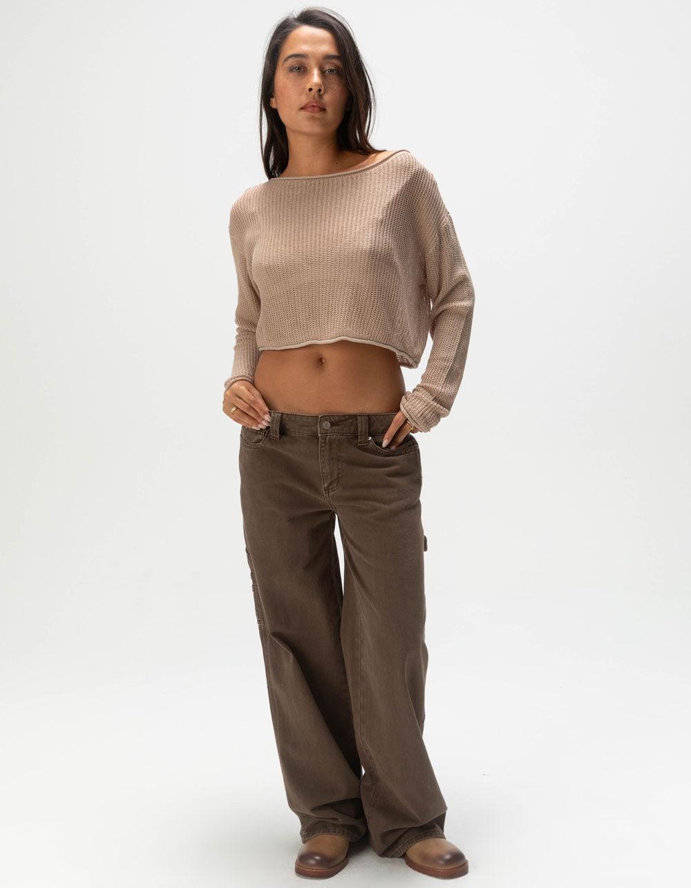 FULL TILT Mesh Womens Pullover Sweater - TAN Product Image