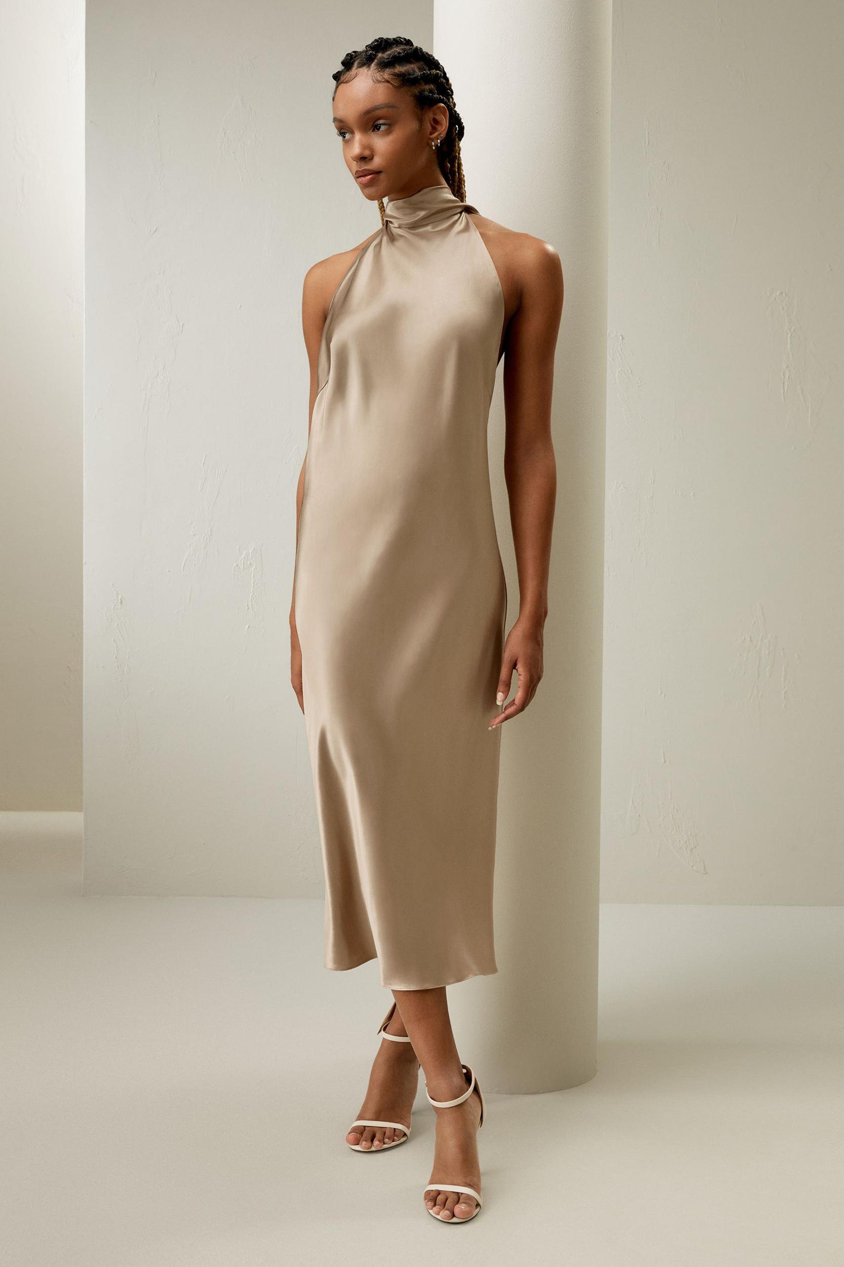 Silk Halter Neck Midi-Dress Product Image
