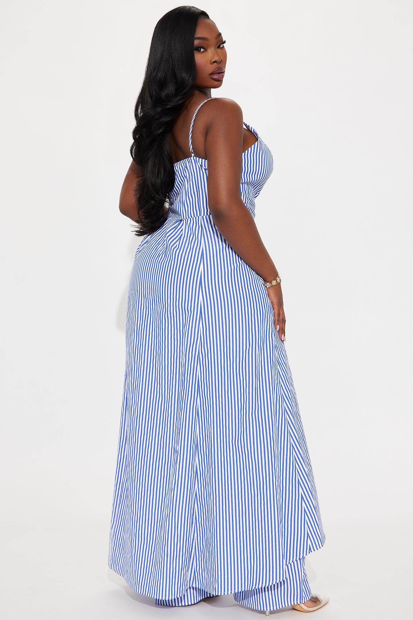 Beachside Glam Striped Poplin Pant Set - Blue/combo Product Image