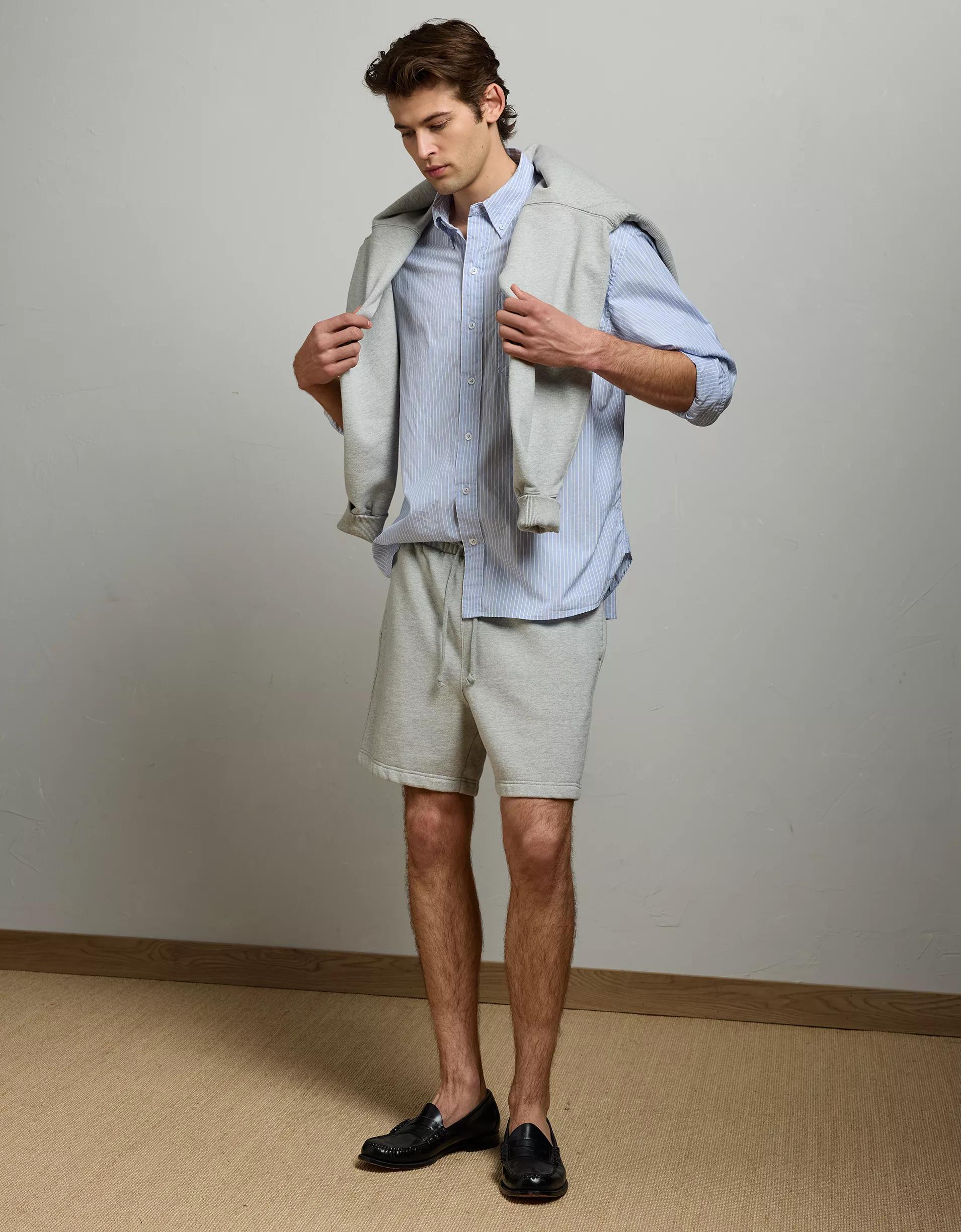 AE77 Premium Relaxed Striped Poplin Button-Up Shirt Product Image