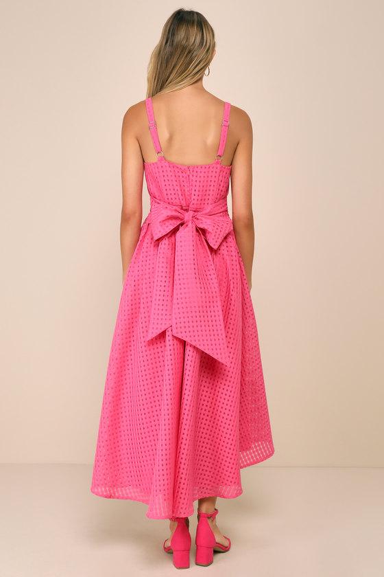 Definitely Stunning Hot Pink Gingham Burnout Midi Dress Product Image