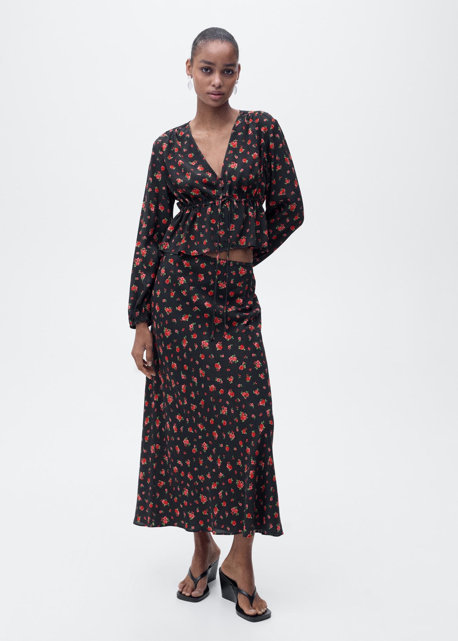 Ruffled floral blouse - Women | MANGO USA Product Image