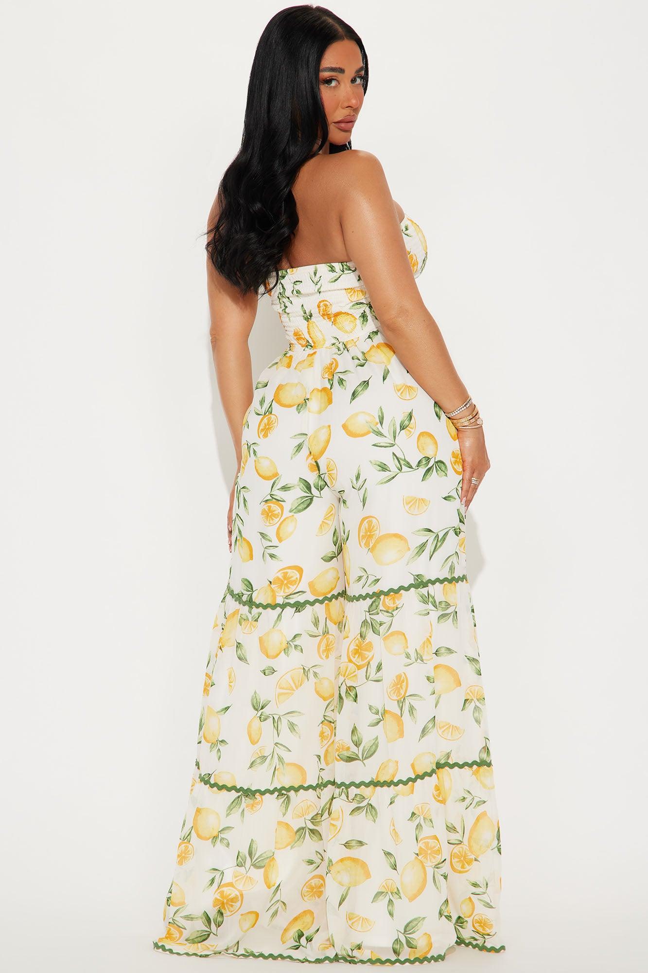 Brighten Your Day Fruit Print Jumpsuit - Yellow/combo Product Image