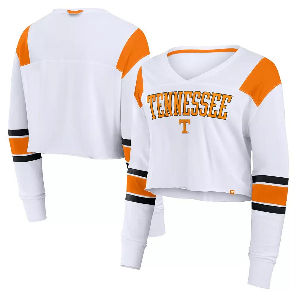 Women's Fanatics White Tennessee Volunteers Training Camp Cropped Long Sleeve V-Neck Fashion Top, Size: Large Product Image