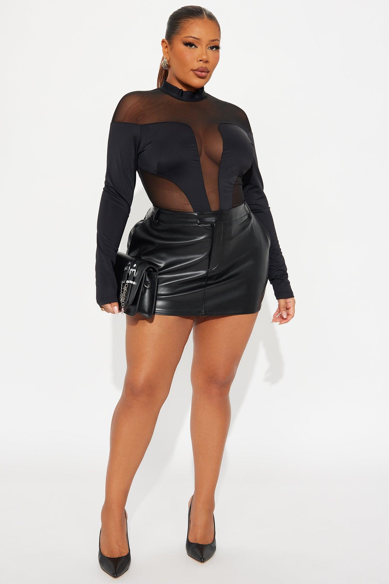 Zuri Mesh Cut Out Long Sleeve Bodysuit - Black Female Product Image
