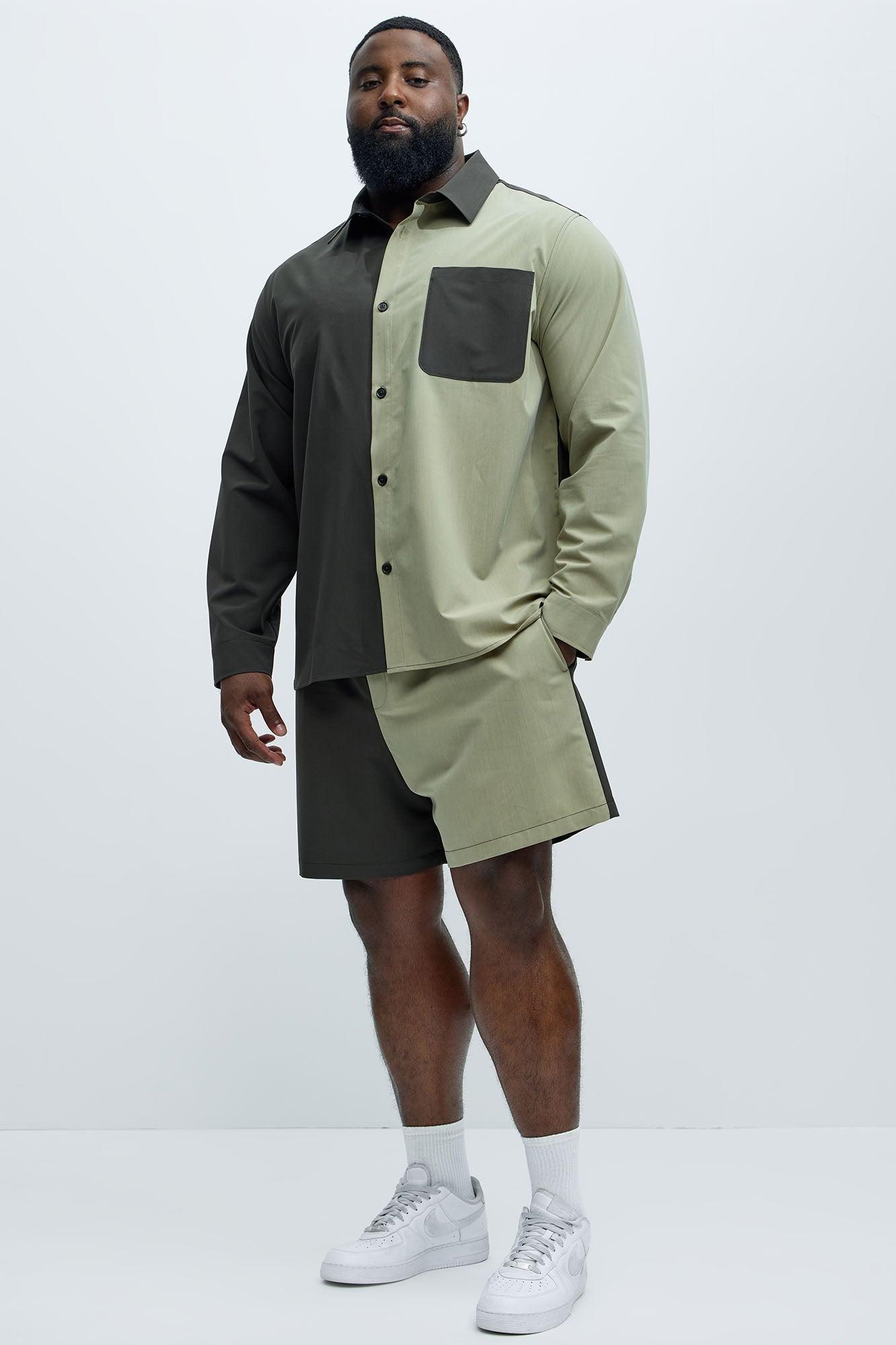 Colorblock Casual Short - Olive/combo Product Image