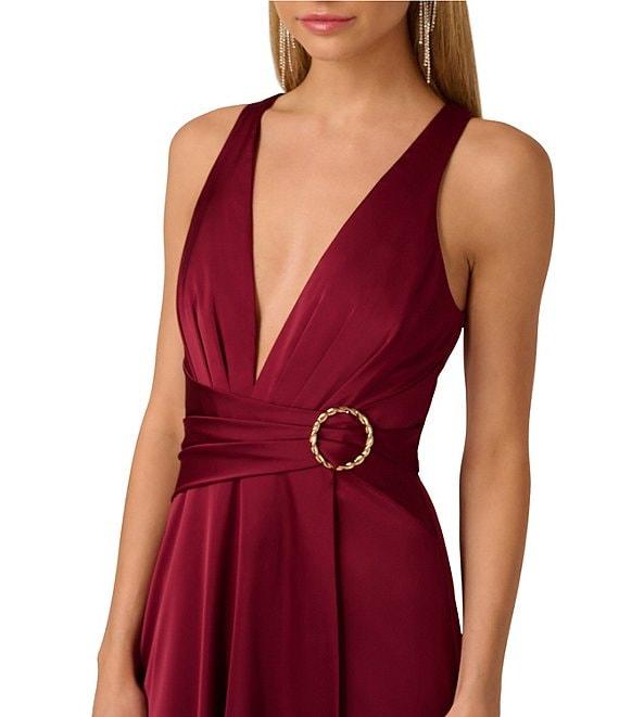 Adrianna by Adrianna Papell Stretch Satin Plunge V-Neck Sleeveless High Low Hem A-Line Gown Product Image