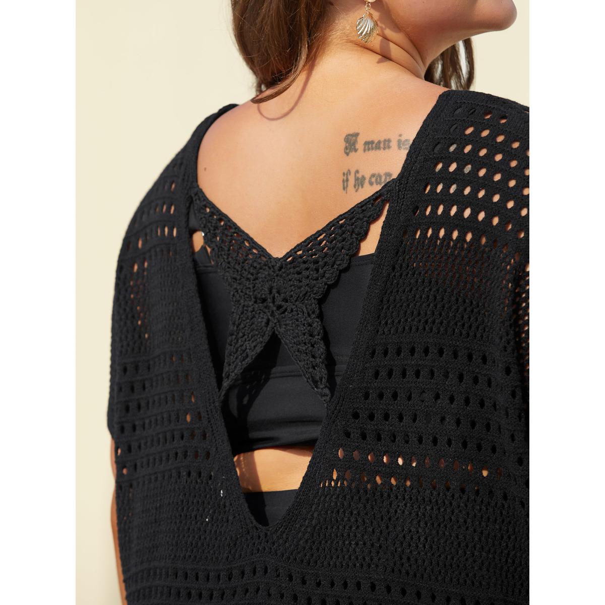 Plus Size Back Butterfly Cut-Out Slit Swim Cover-up Women's Swimwear Black Beach Loose Cut-Out Curve Swim Cover Ups BloomChic 18-20/2X Product Image