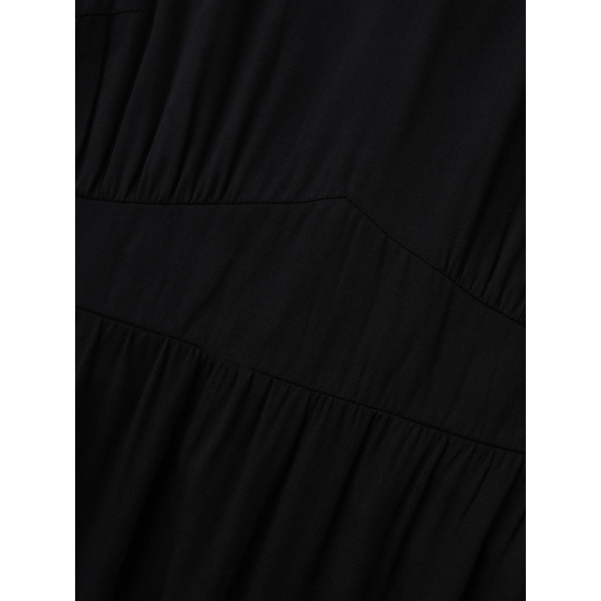 Plus Size Rayon Floral Hem Cinched-Waist Midi Dress Black Women V-neck Short sleeve Curvy BloomChic 12/L Product Image